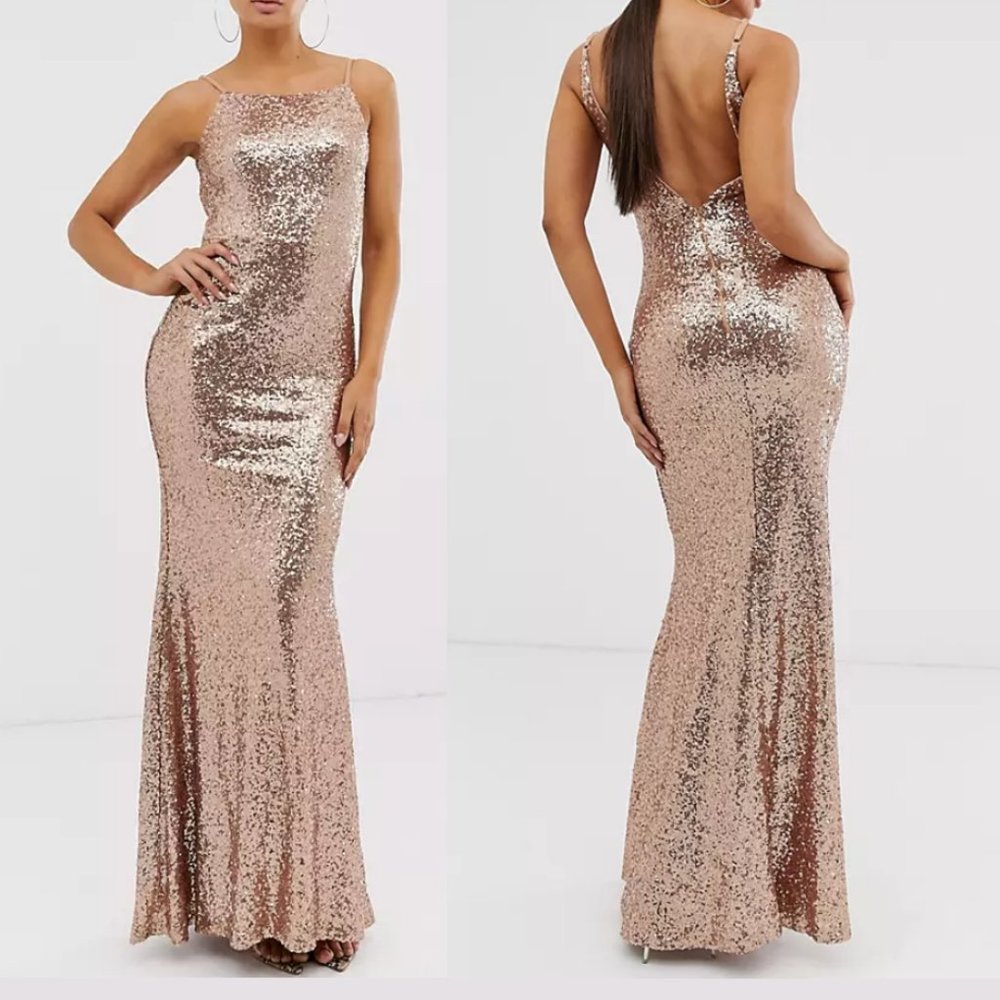 Petite Rose Gold Sequin Mermaid Dress